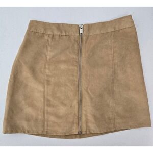 H&M Divided Faux Suede A Line Mini Skirt Tan Zip Front‎ Women's Size 4